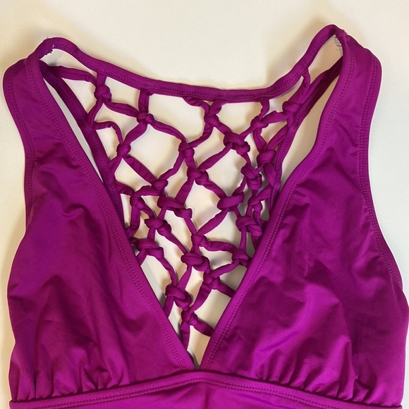 Jantzen One-piece Swimsuit Fishnet Lattice Cage Back Design Plunge V-neck Sz 12 - Picture 10 of 16